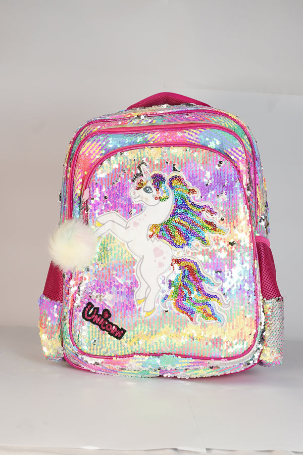 18 Inch Unicorn Rainbow Sequence School Bag for Grade 2 Till Grade 6 Girls