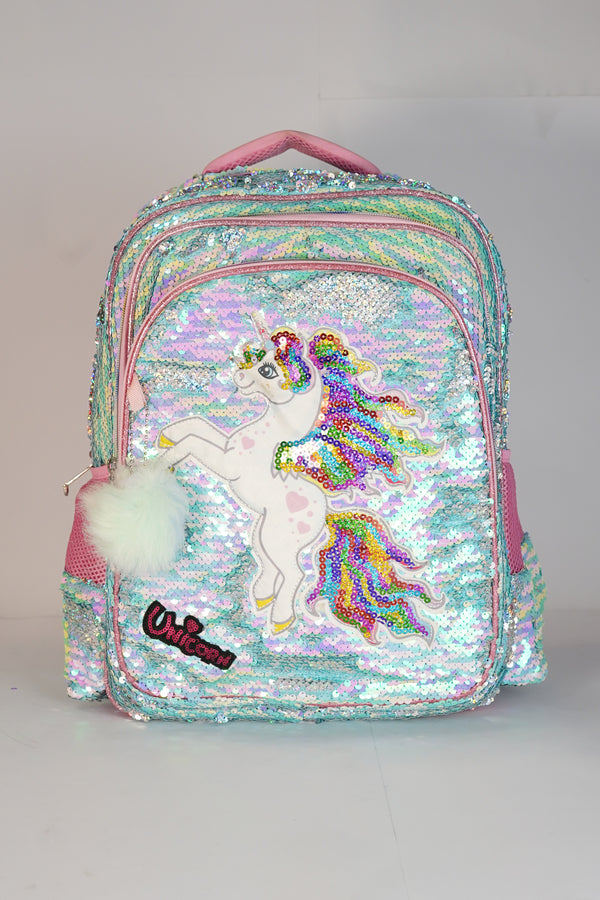 18 Inch Unicorn Glitter Sequence School Bag for Grade 2 Till Grade 6 Girls
