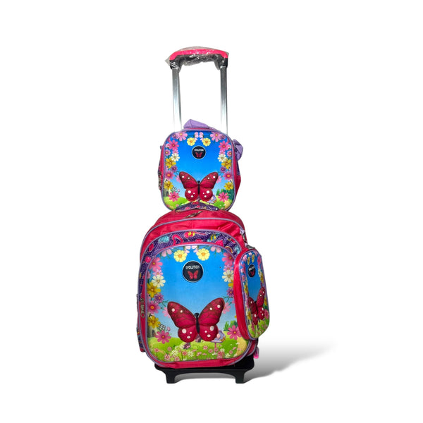 17 Inch Butterfly 3 Piece Set School Bag with Trolly for Grade 1 Till Grade 3 Girls