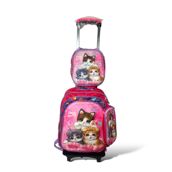 17 Inch Cat 3 Piece Set School Bag with Trolly for Grade 1 Till Grade 3 Girls