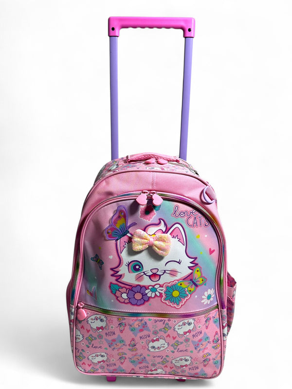 17 Inch Kitty Trolley School Bag By Vest for Grade 1 Till Grade 3 Girls
