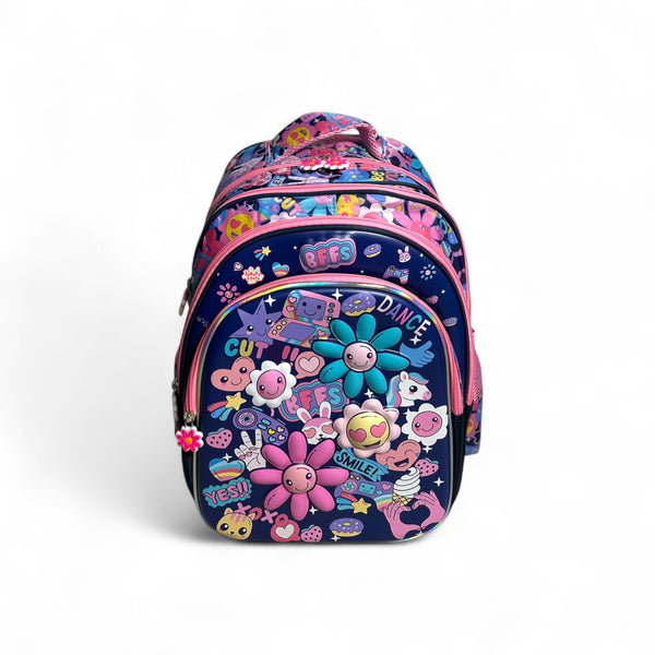 17 Inch 3D Pink Floral School Bag For Grade 1 Till Grade 3 Girls