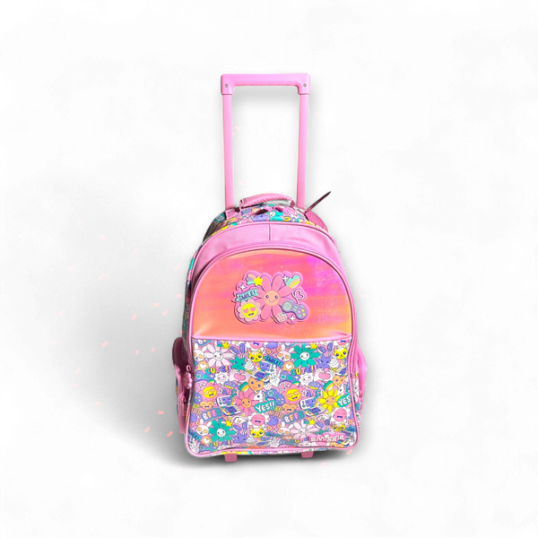 Original Smiggles 20 Inch Pink Floral Trolley School Bag Original for Grade 1 Till Grade 5 Girls