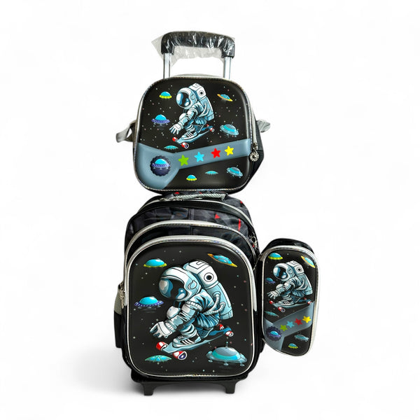 17 Inch Space Astronaut 3 Piece Set School Bag with Trolley for Grade 1 Till Grade 3 Boys