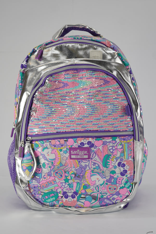 Original Smiggles 18 Inch  Flashy Sequin School Bagpack For Grade 1 till Grade 5 Girls