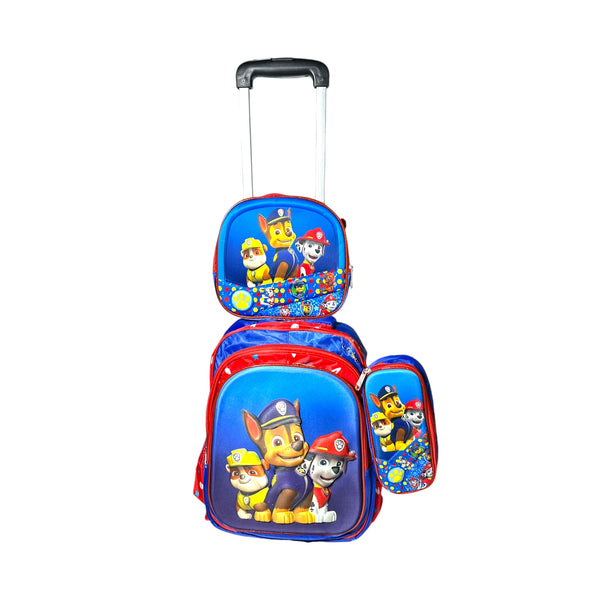 17 Inch Pow Petrol 3 Piece Set School Bag With Trolly For Grade 1 Till Grade 3 Boys