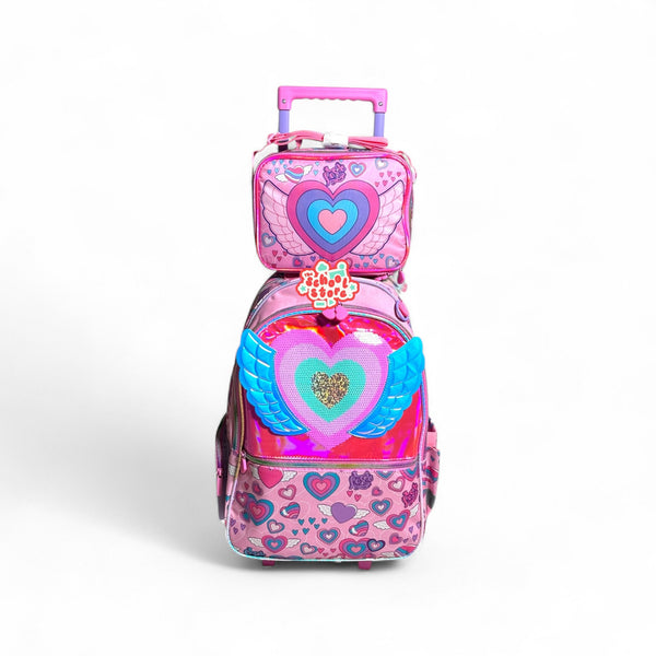 17 Inch 2 Piece Heart Trolley School Bag By Vest for Grade 1 Till Grade 4 Girls