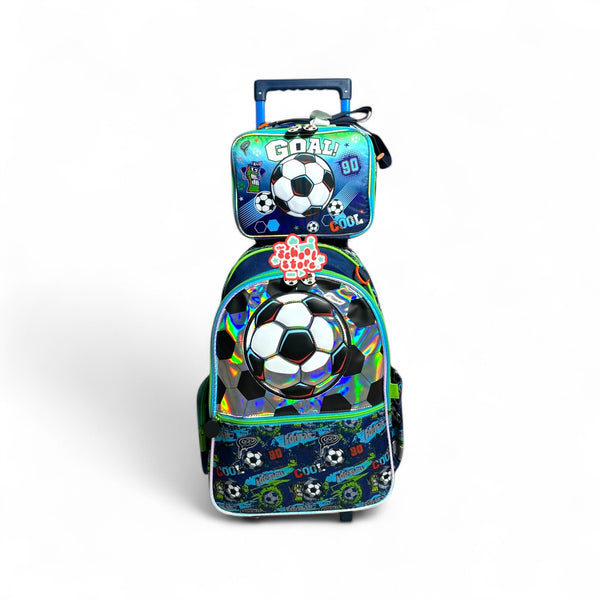 17 Inch 2 Piece Football Trolley School Bag By Vest for Grade 1 Till Grade 4 Boys