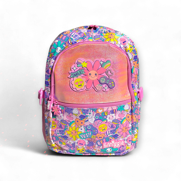 Original Smiggle 18 Inch Pink Floral School Bag For Grade 1 Till Grade 5 Girls