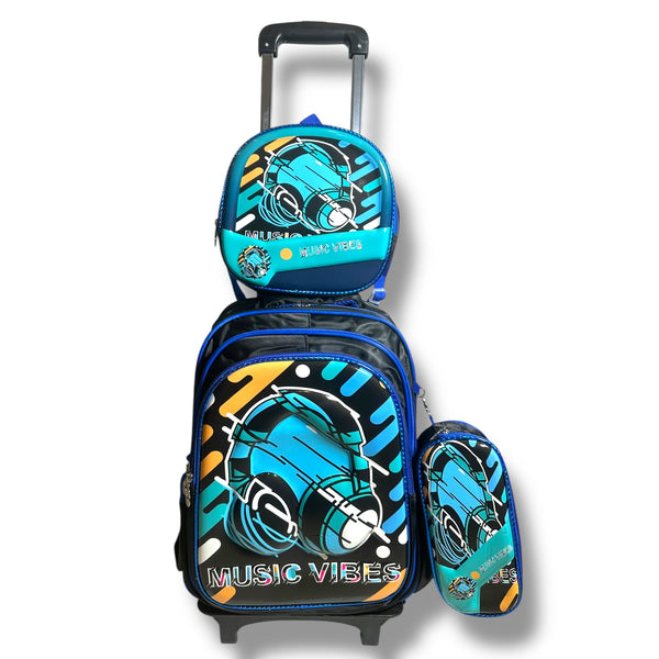 17 Inch 3D Headphone 3 Piece Set School Bag with Trolly for Grade 1 Till Grade 3 Boys