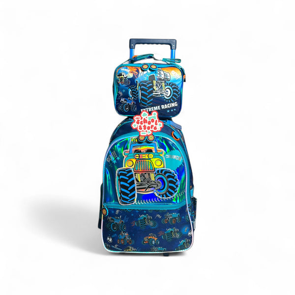 17 Inch 2 Piece Extreme Racing Trolley School Bag By Vest for Grade 1 Till Grade 4 Boys