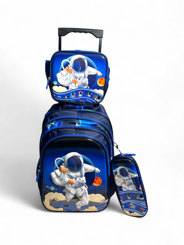 18 Inch 3D Space Astronaut 3 Piece Set School Bag with Trolley for Grade 1 Till Grade 5 Boys