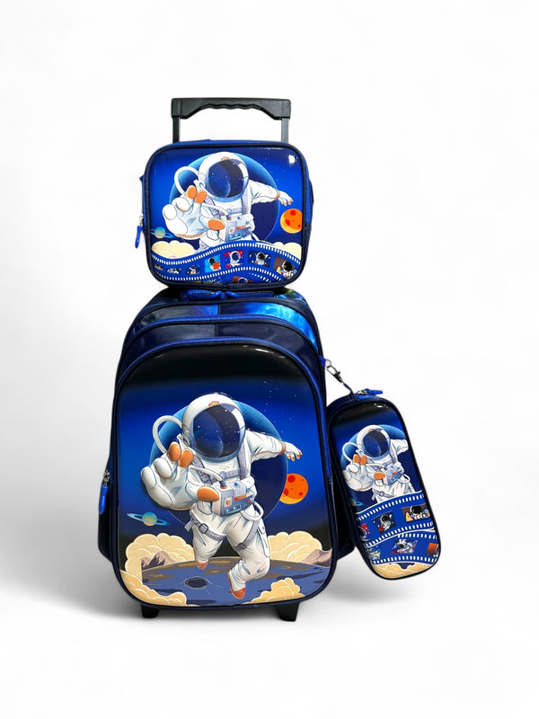 16 Inch 3D Space Astronaut 3 Piece Trolley Bag for Grade 1 Till 3 Boys