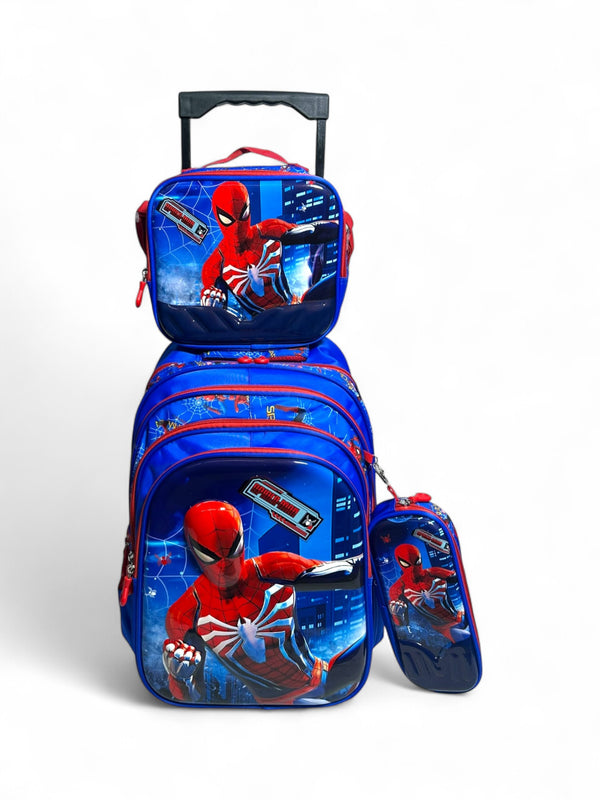 18 Inch 3D Spiderman 3 Piece Set School Bag with Trolley for Grade 1 Till Grade 5 Boys