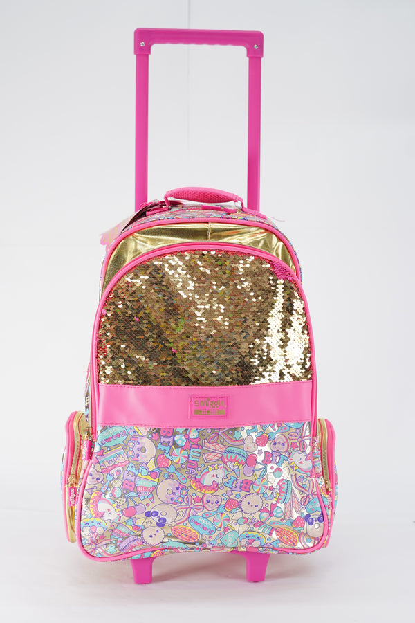 Original Smiggles 20 Inch Flashy Sequin Trolly School Bag Original for Grade 1 Till Grade 5 Girls