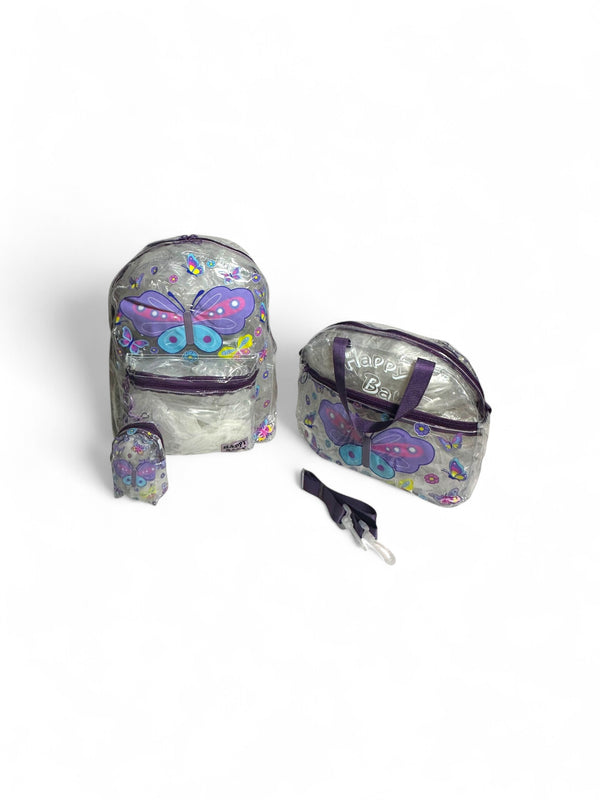 16 Inch 3 Piece Butterfly Transparent Backpack For Girls