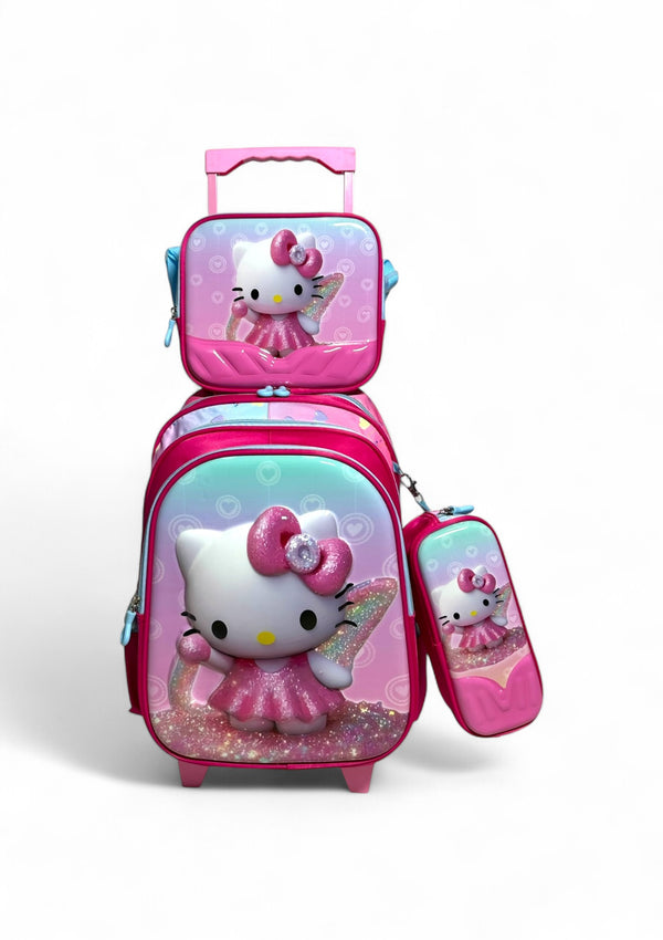 16 Inch 3D Hello Kitty 3 Piece Trolley Bag for Grade 1 Till 3 Girls
