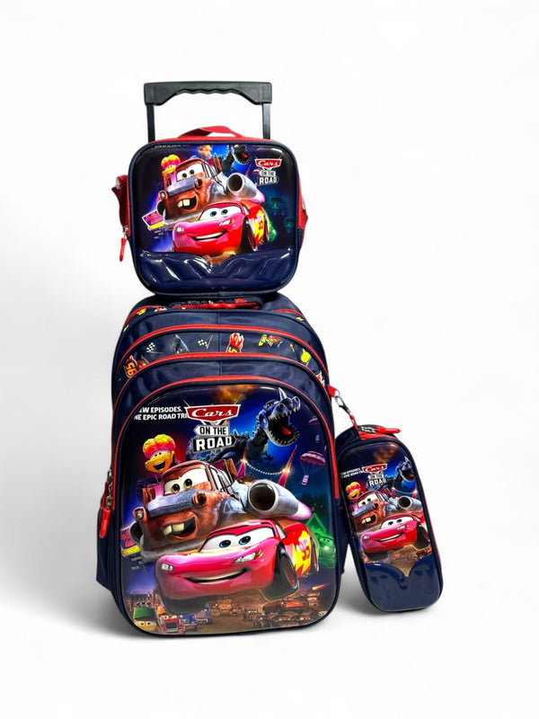 18 Inch 3D Mcqueen 3 Piece Set School Bag with Trolley for Grade 1 Till Grade 5 Boys