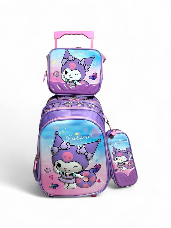 16 Inch 3D Kuromi 3 Piece Trolley Bag for Grade 1 Till 3 Girls