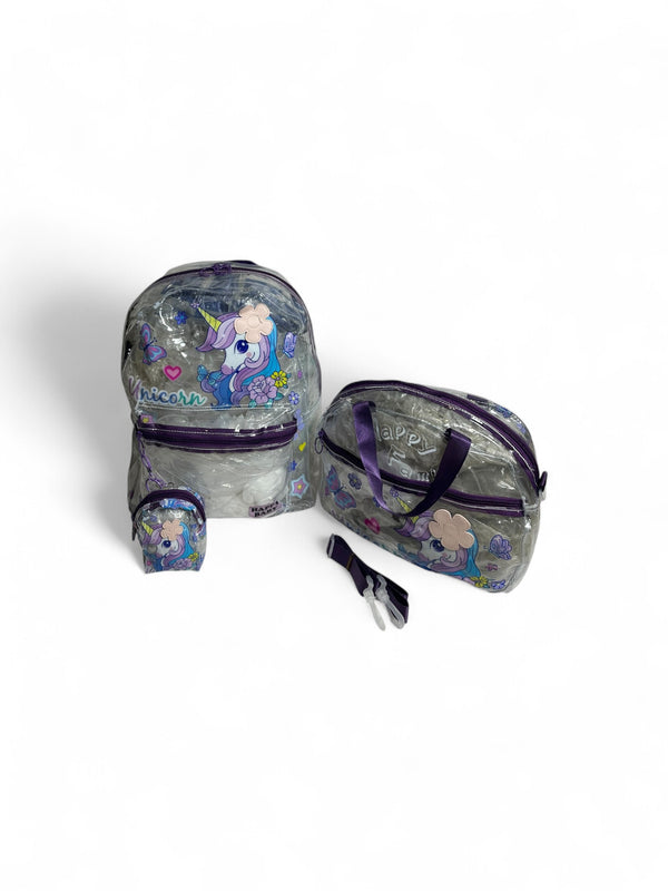 16 Inch 3 Piece Unicorn Transparent Backpack For Girls