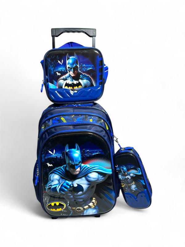 18 Inch 3D batman 3 Piece Set School Bag with Trolley for Grade 1 Till Grade 5 Boys