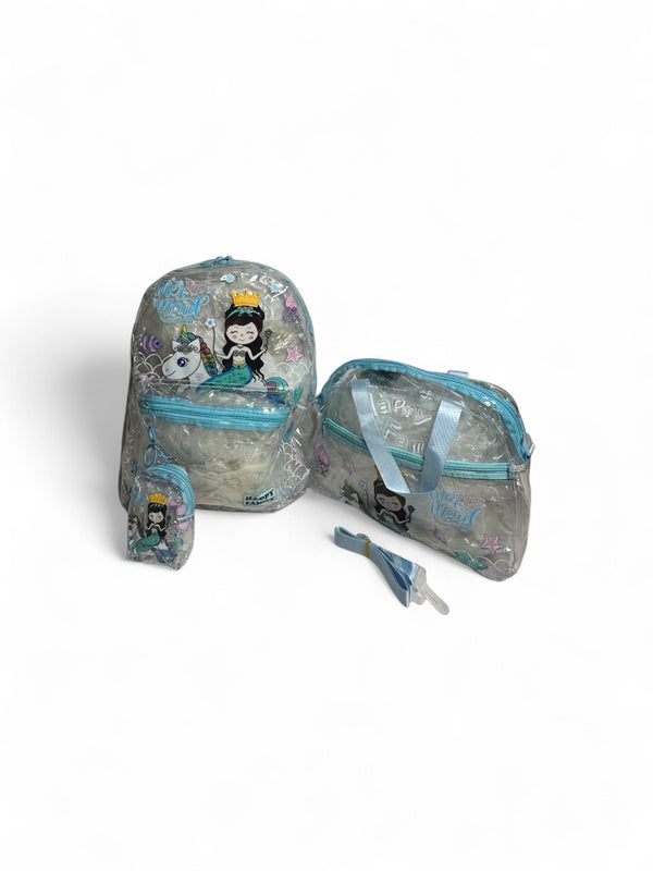 16 Inch 3 Piece Mermaid Transparent Backpack For Girls